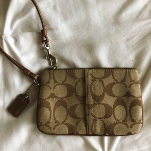 Coach Logo Wristlet in Tan
